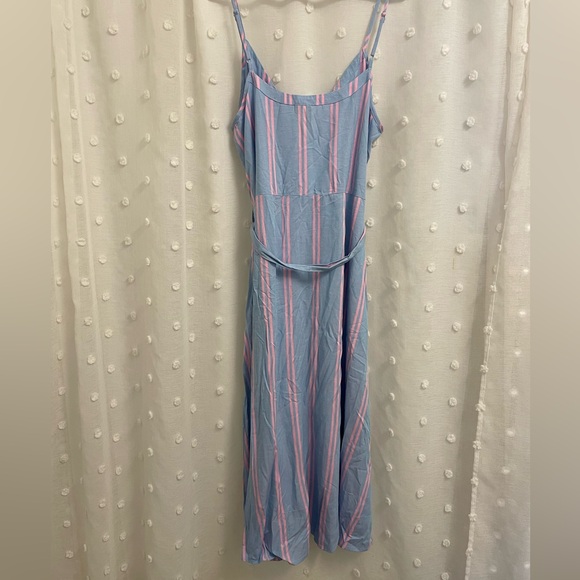 Blue and Pink Lightweight Long Button Down Dress - Picture 4 of 6